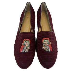 Talbots Smoking Loafers Womens Size 10M Corduroy Owl Embroidered Flats Red NEW